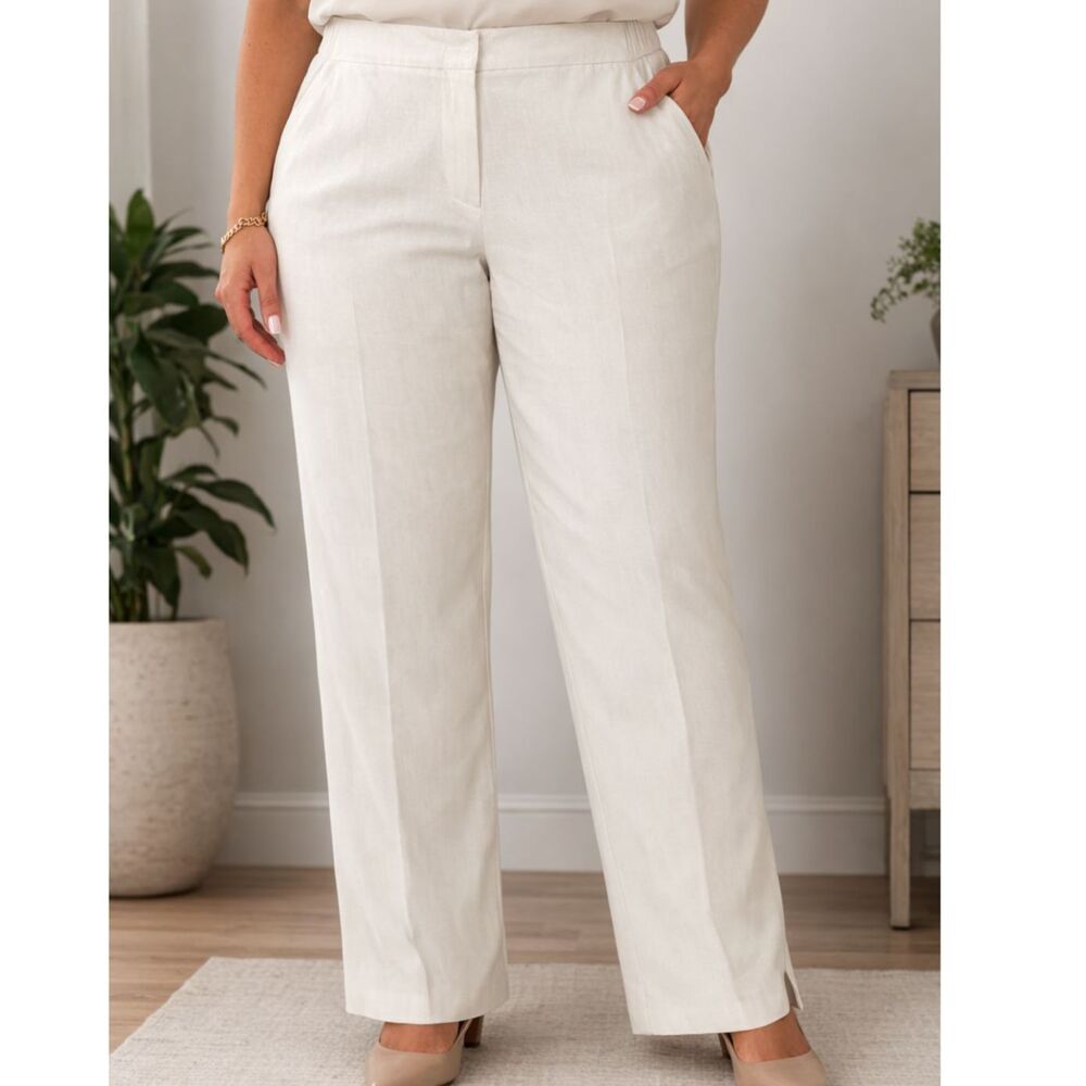 Evan Picone Black Label Linen Blend Wide Leg Pants Ivory Career Size 18